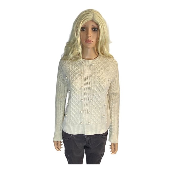 J. Crew Women's Small Lambswool Popcorn Pom Cable-knit Fisherman Sweater HTF - Picture 15 of 16